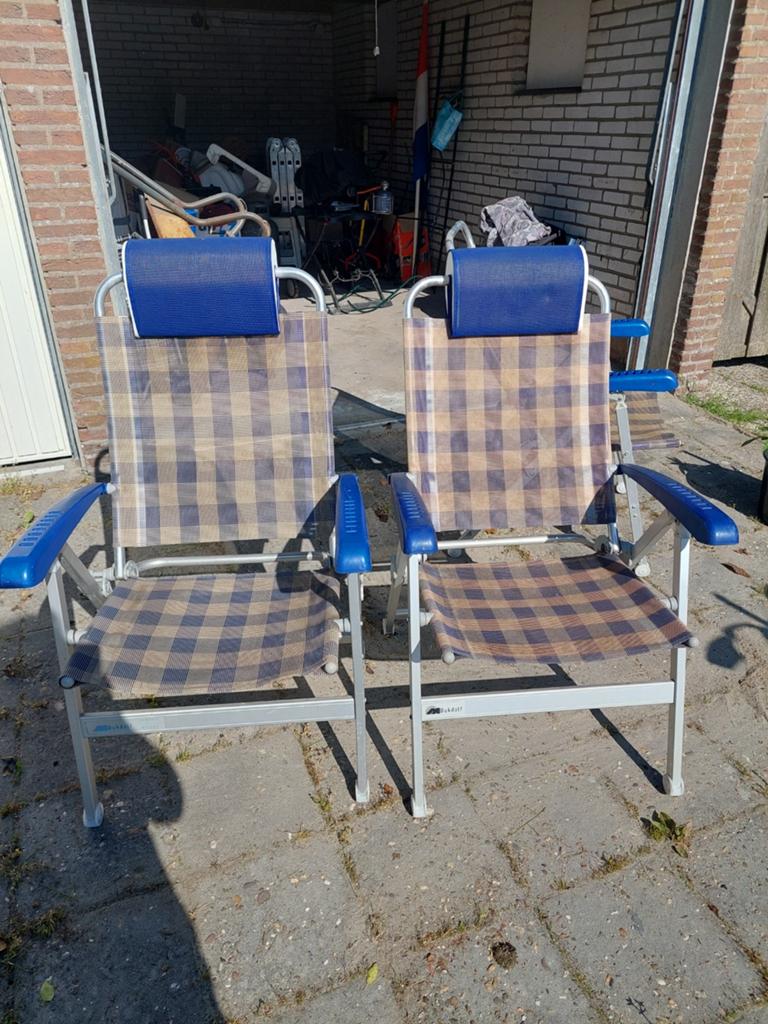3 Crespo Campingstoelen met 2 voetensteunen, Caravans en Kamperen, Kampeermeubelen, Ophalen, Gebruikt, Campingstoel