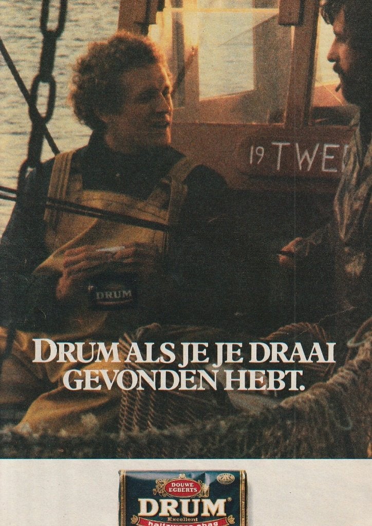 Retro reclame 1980 Drum shag visser heeft draai gevonden, Verzenden, Overige typen