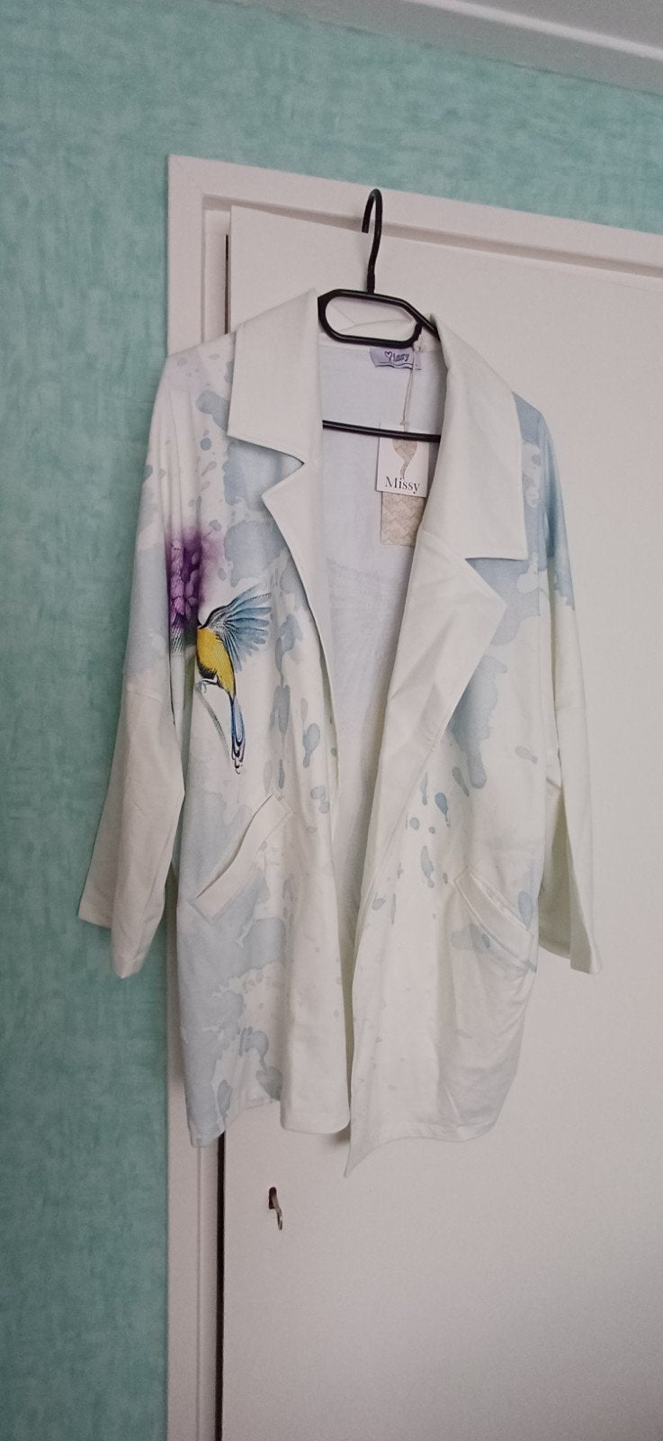 Unieke jassen/blazers met 'Smile' print en vogel/bloem, Kleding | Dames, Blauw, Maat 42/44 (L), Nieuw, Missy