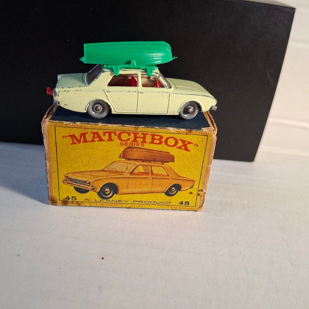 Matchbox Lesney # 45 B Ford Corsair GPWheels in D box, Verzenden, Gebruikt, Auto