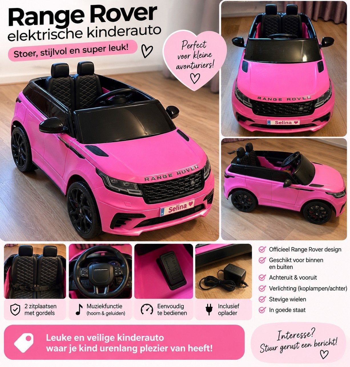 Roze Range Rover elektrische kinderauto, Zo goed als nieuw