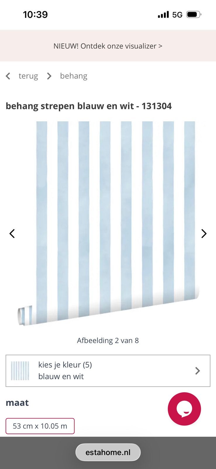 Streepjesbehang van ESTA Home, Huis en Inrichting, Stoffering | Behang, Ophalen, Blauw