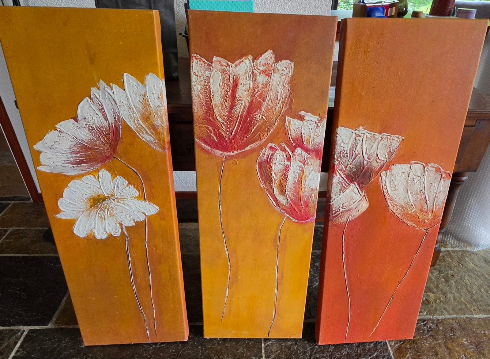 Set van 3 schilderijen met bloemen, Ophalen