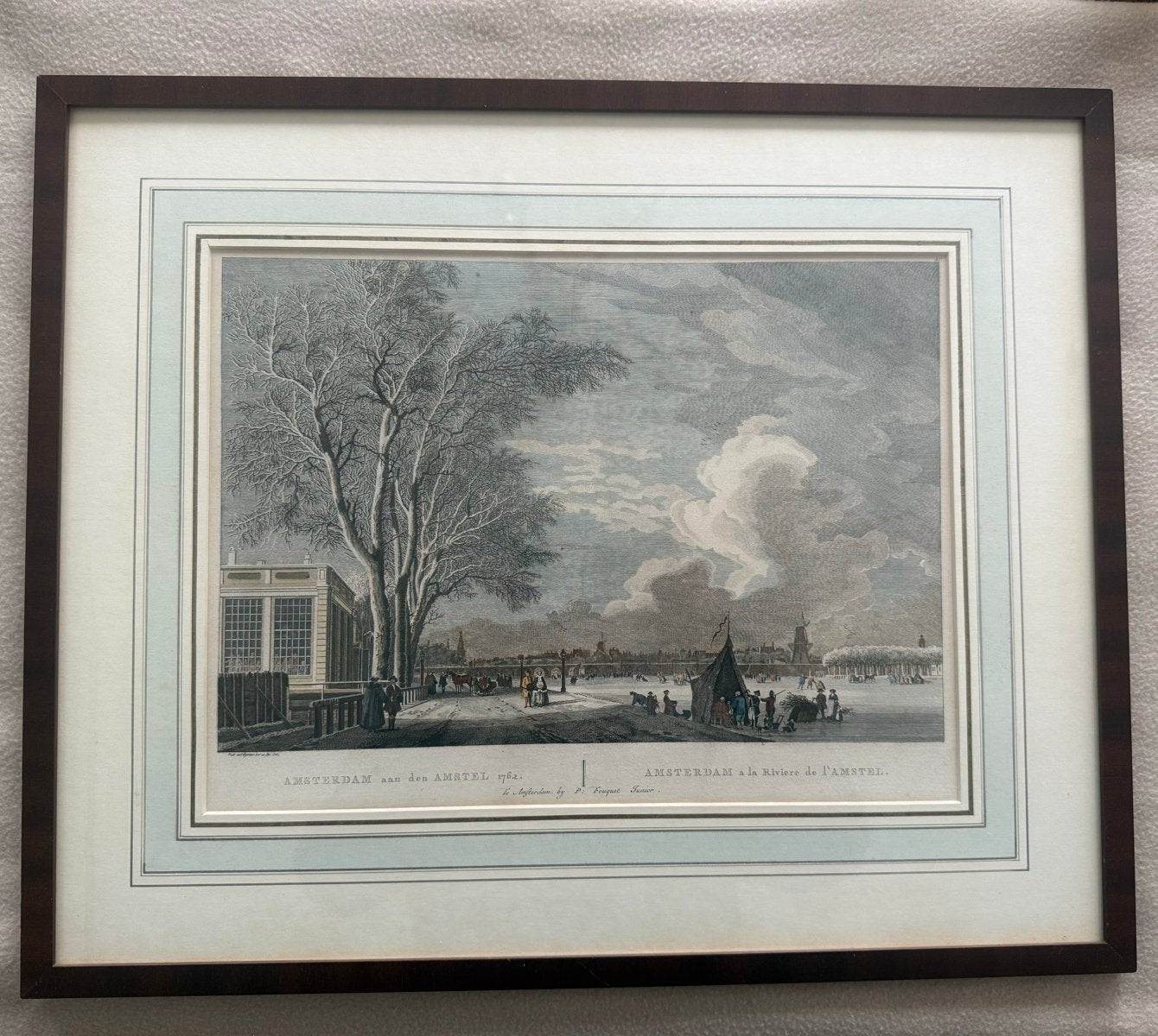 Originele handgekleurde kopergravure Amsterdam Amstel, Antiek en Kunst, 46 cm, 55 cm, Stadsgezicht, Ophalen of Verzenden
