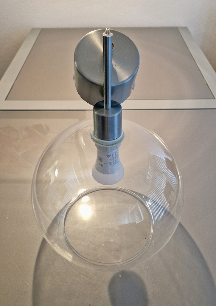 Glazen bollamp diameter 30 cm, Gebruikt, Glas, Tijdloos modern, E27 (groot)