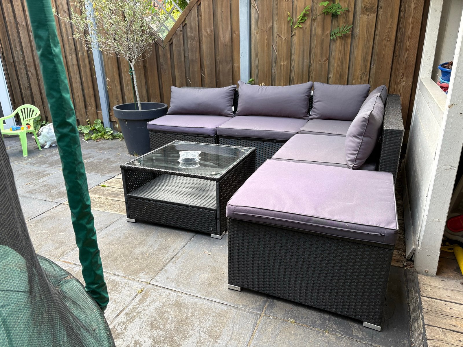 Casaria loungeset / tuinset 6-delig met kussens en tafel, Ophalen, 4 zitplaatsen, Gebruikt, Hocker