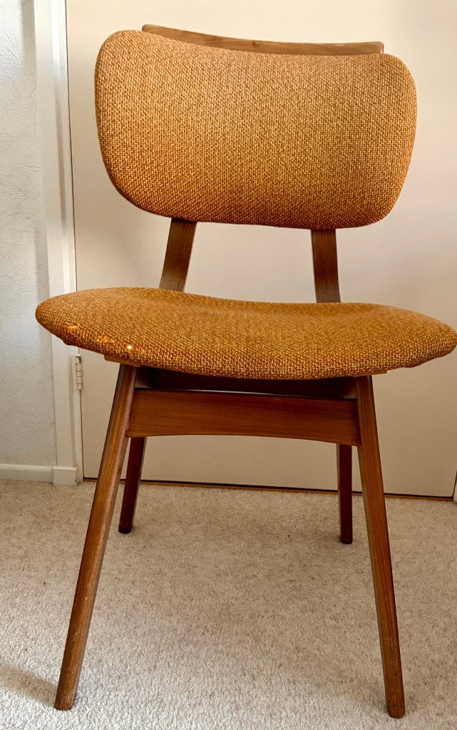 Vintage mid-century eetkamer stoel, Ophalen, Gebruikt, Bruin, Eén