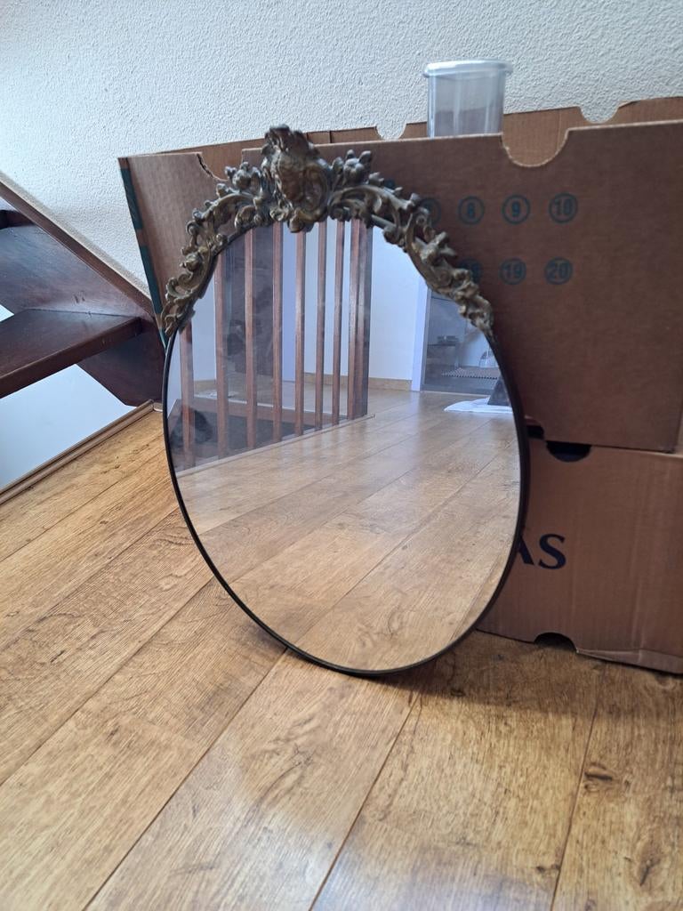 Spiegel oud koper, Ophalen of Verzenden, Ovaal, Minder dan 50 cm