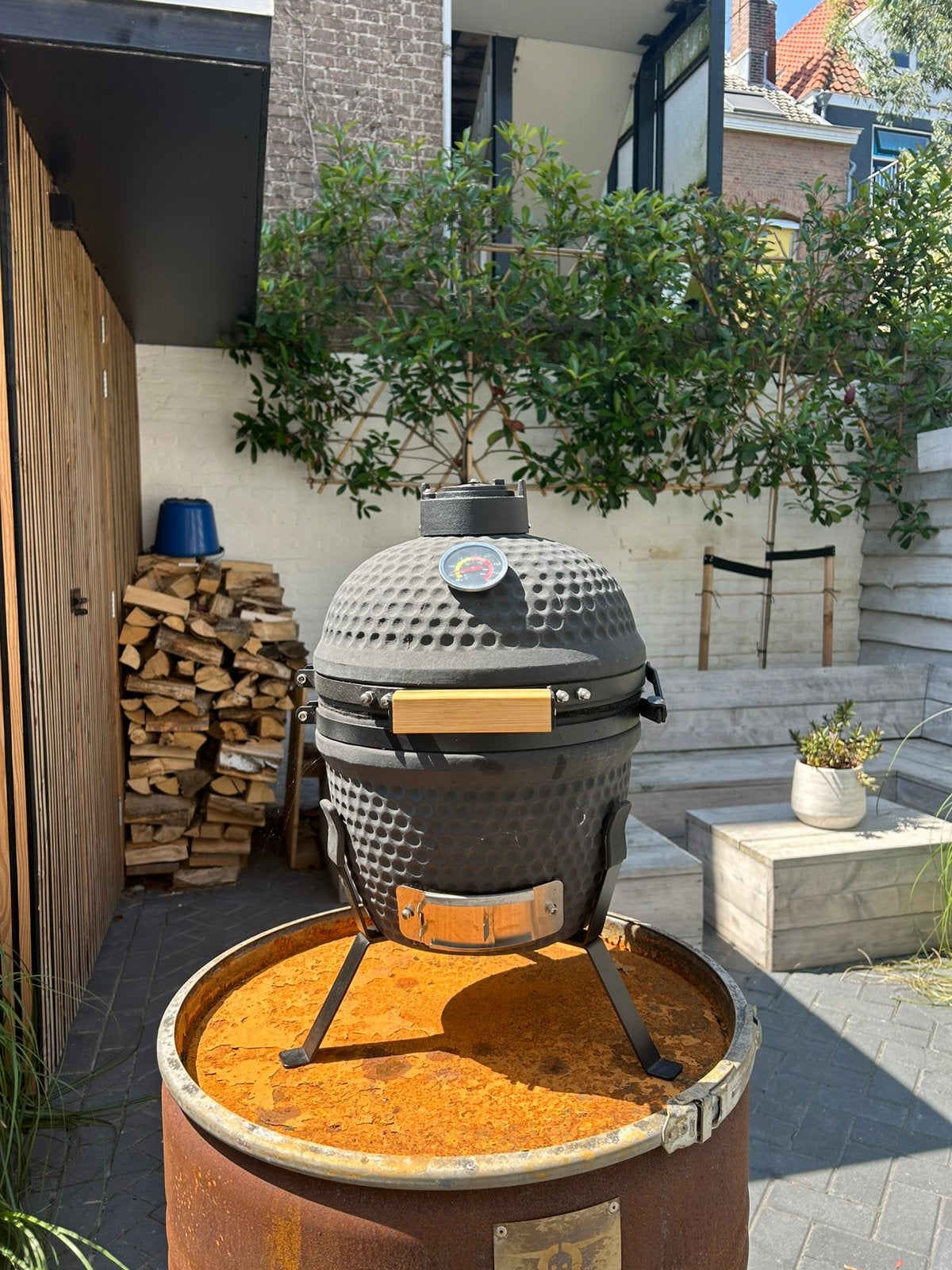 Mini kamado, Tuin en Terras, Houtskoolbarbecues, Ophalen of Verzenden, Zo goed als nieuw