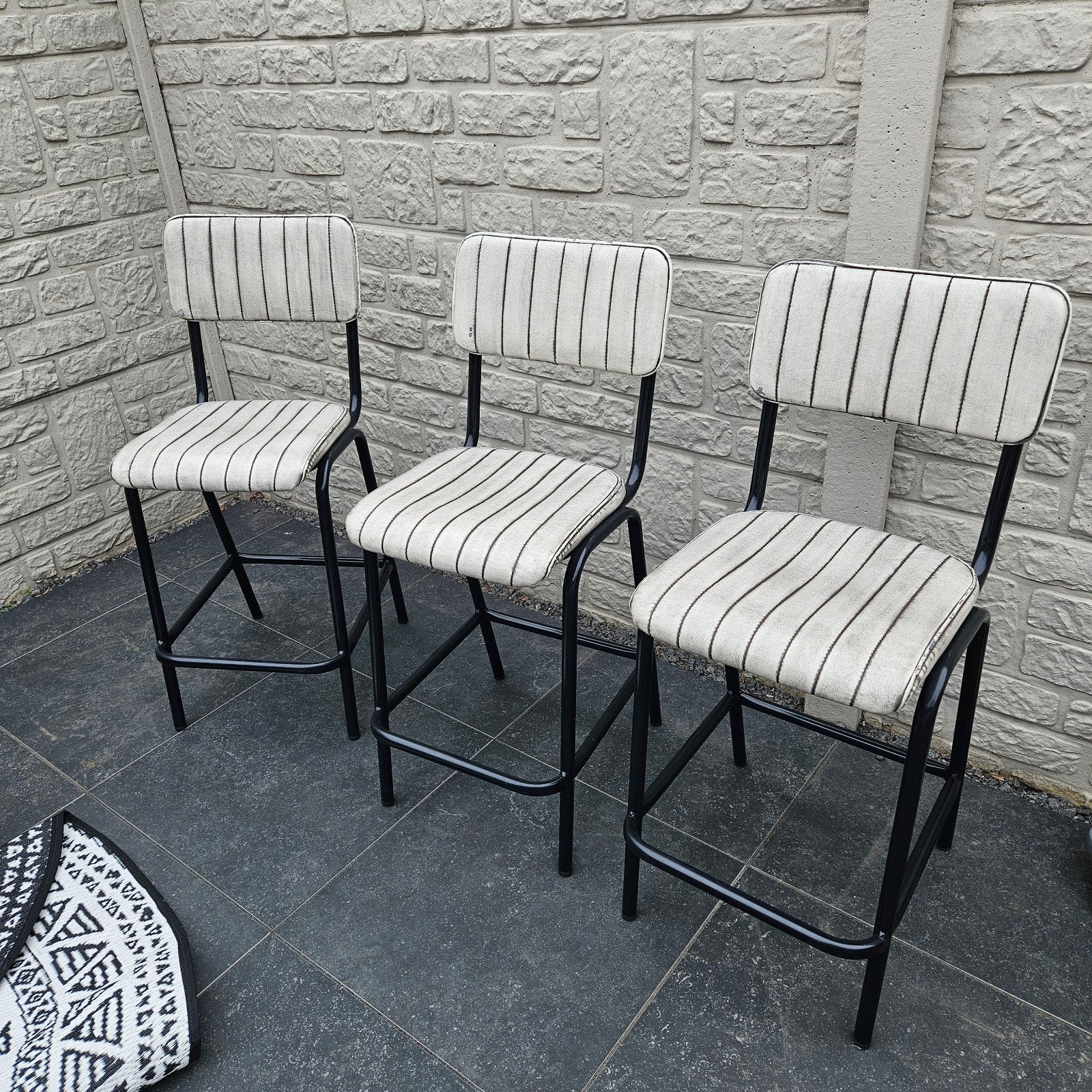 Set van 3 vintage barkrukken met gestreepte bekleding, Ophalen, Gebruikt, Drie, Metaal