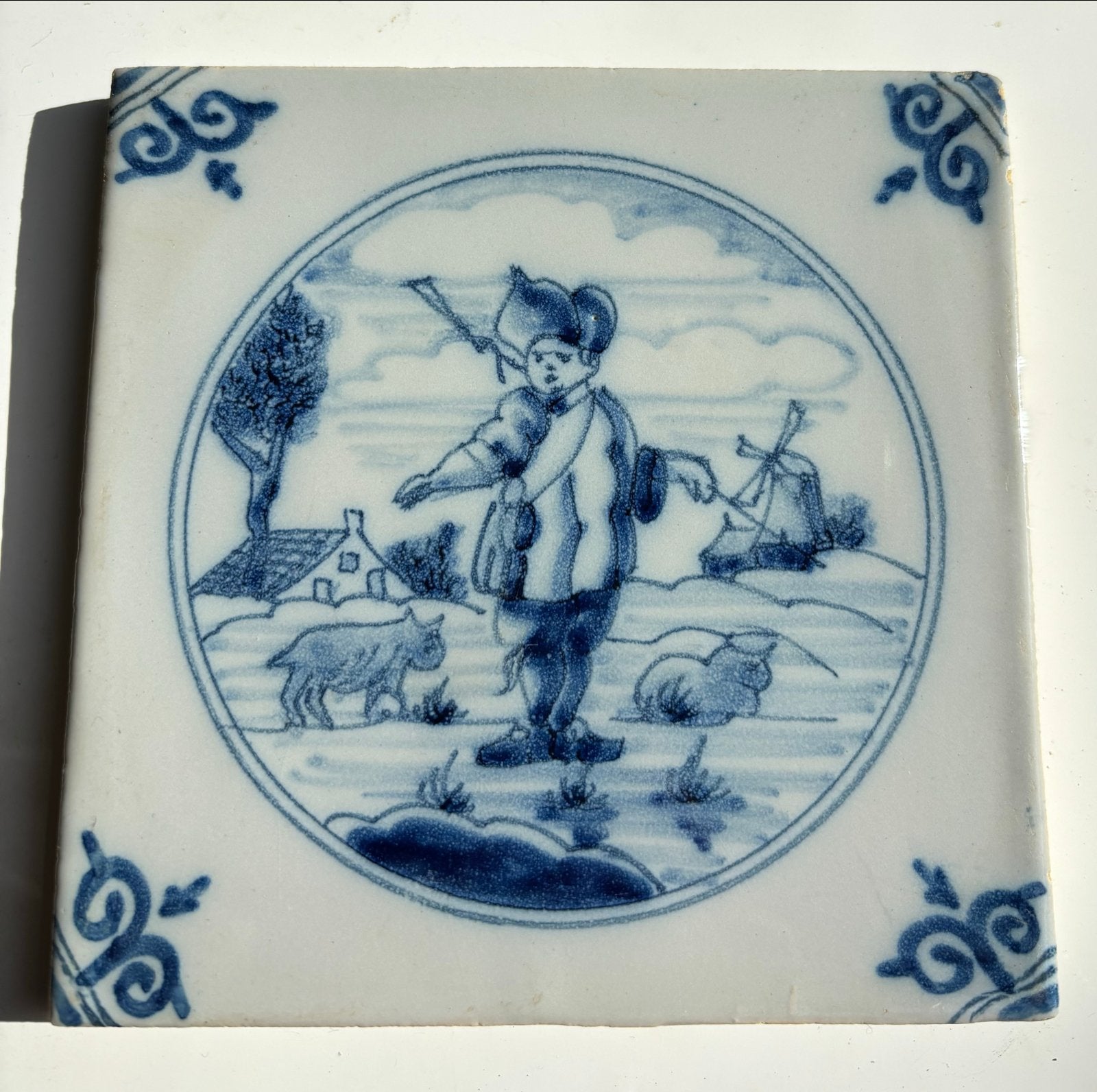 Antieke Tegel: Herder met Geit, Antiek en Kunst, Ophalen of Verzenden