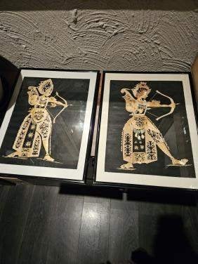 Set van 2 ingelijste kunstwerken: Boogschutters Indonesië, Ophalen of Verzenden