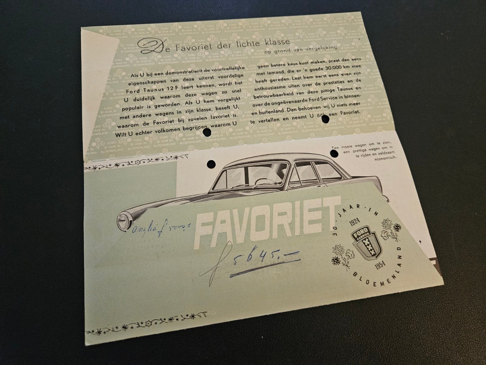 Brochure Ford Taunus 12 Favoriet 1954, Ophalen of Verzenden, Zo goed als nieuw, Ford
