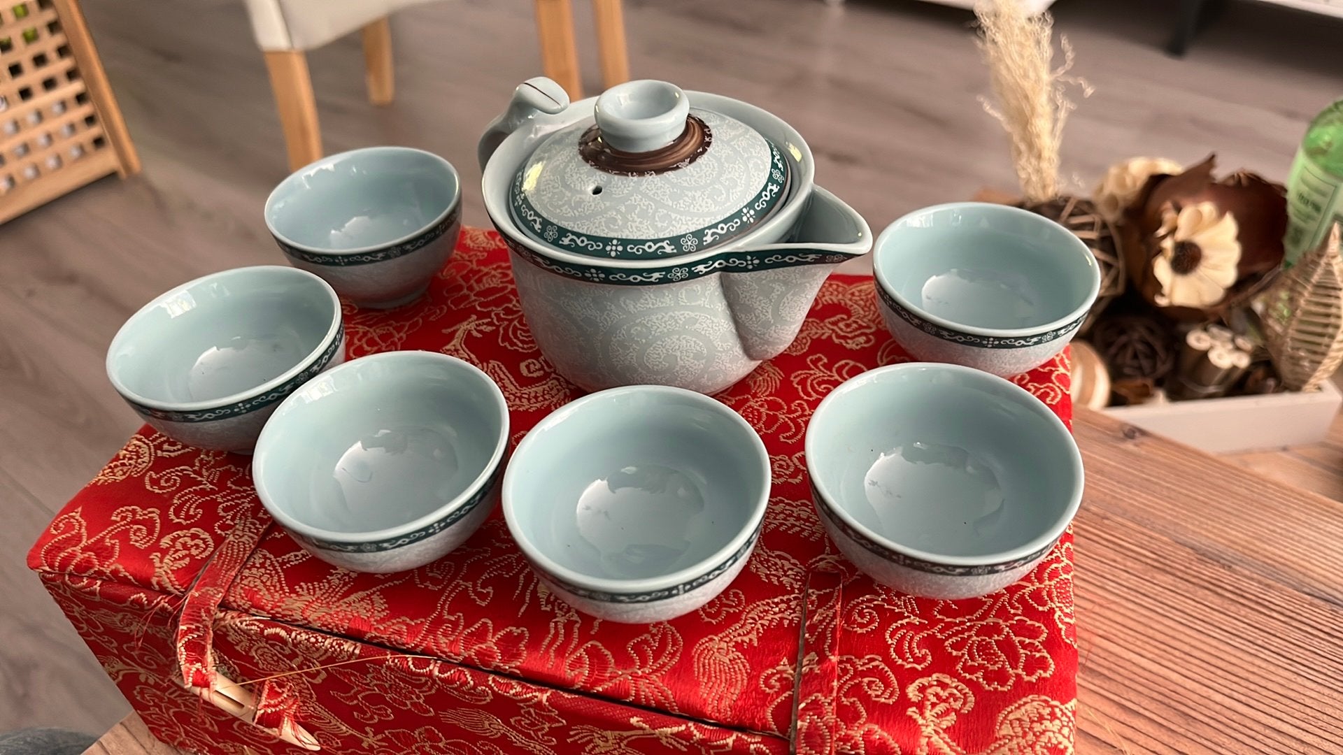 Chinese porseleinen theeset 7-delig met luxe geschenkdoos, Ophalen of Verzenden