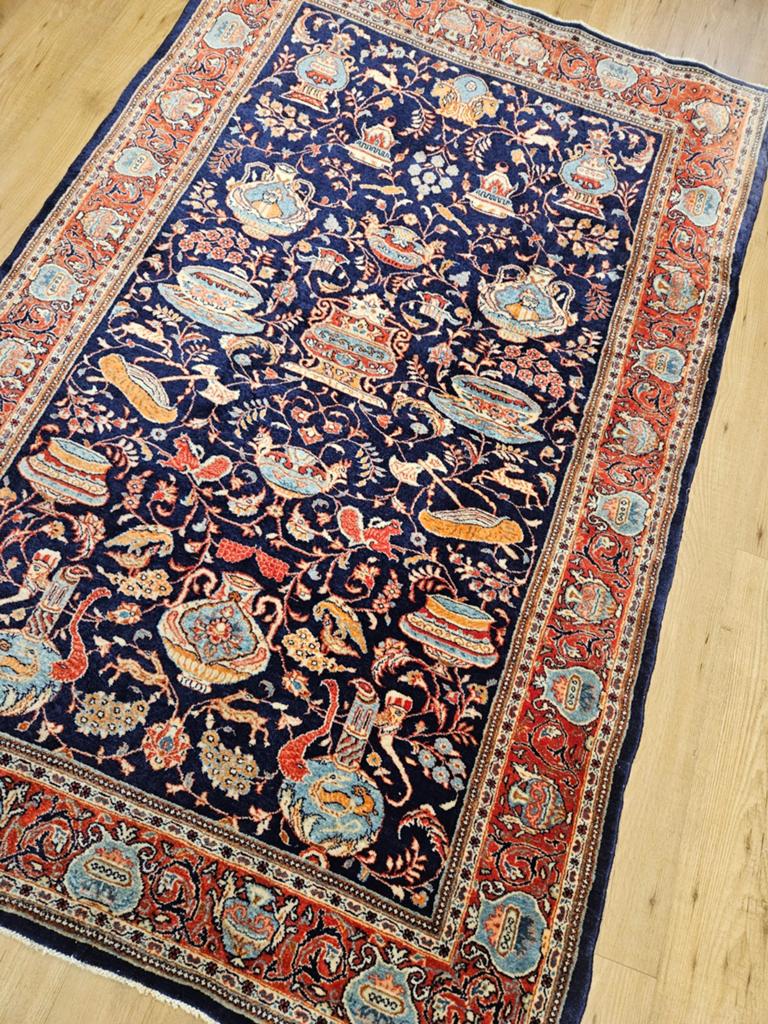 Vintage handgeknoopt perzisch tapijt vazen kashmar 210x133, Info@SlatsAntiek.nl, Tweedehands, 100 tot 150 cm, Perzisch