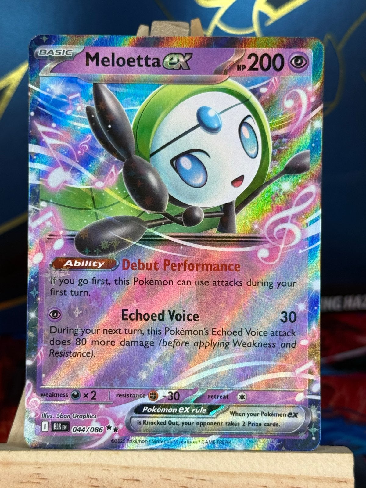 Meloetta ex #44 | Pokemon Black Bolt, Ophalen of Verzenden, Zo goed als nieuw, Losse kaart, Foil