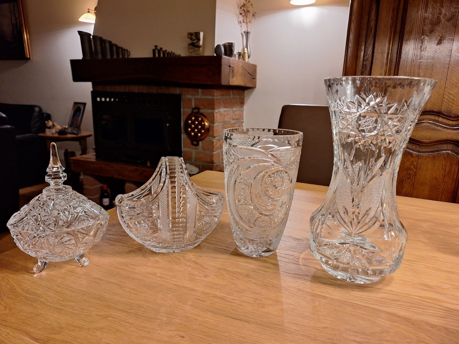 Antieke Boheemse kristallen vazen, bonbonnière, fruitschaal, Ophalen of Verzenden