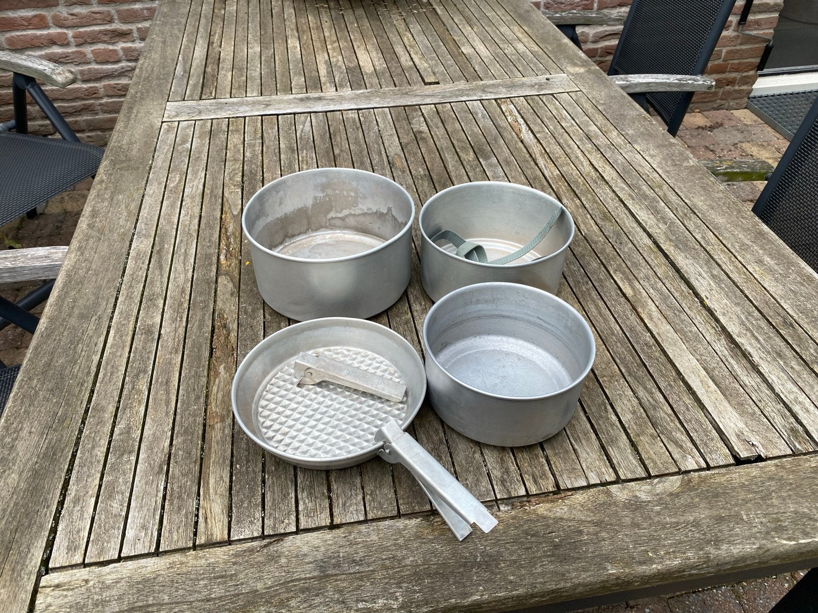 Vintage aluminium kookset / pannenset voor camping, Ophalen, Gebruikt