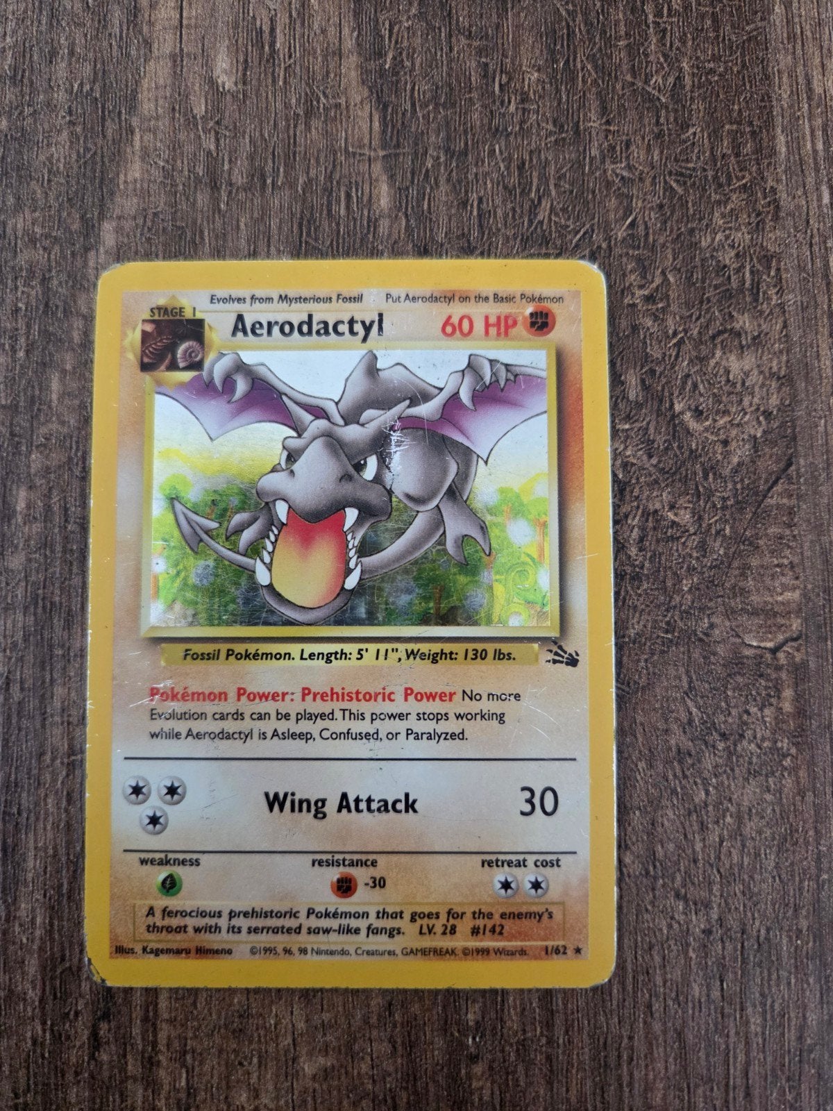 Aerodactyl Pokémon kaart (Wizards 1/62) - Vintage, Ophalen of Verzenden, Gebruikt, Losse kaart