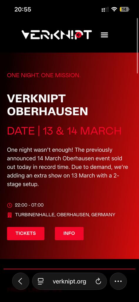 Ticket verknipt Oberhausen 2 x zaterdag, Tickets en Kaartjes, Evenementen en Festivals, Twee personen