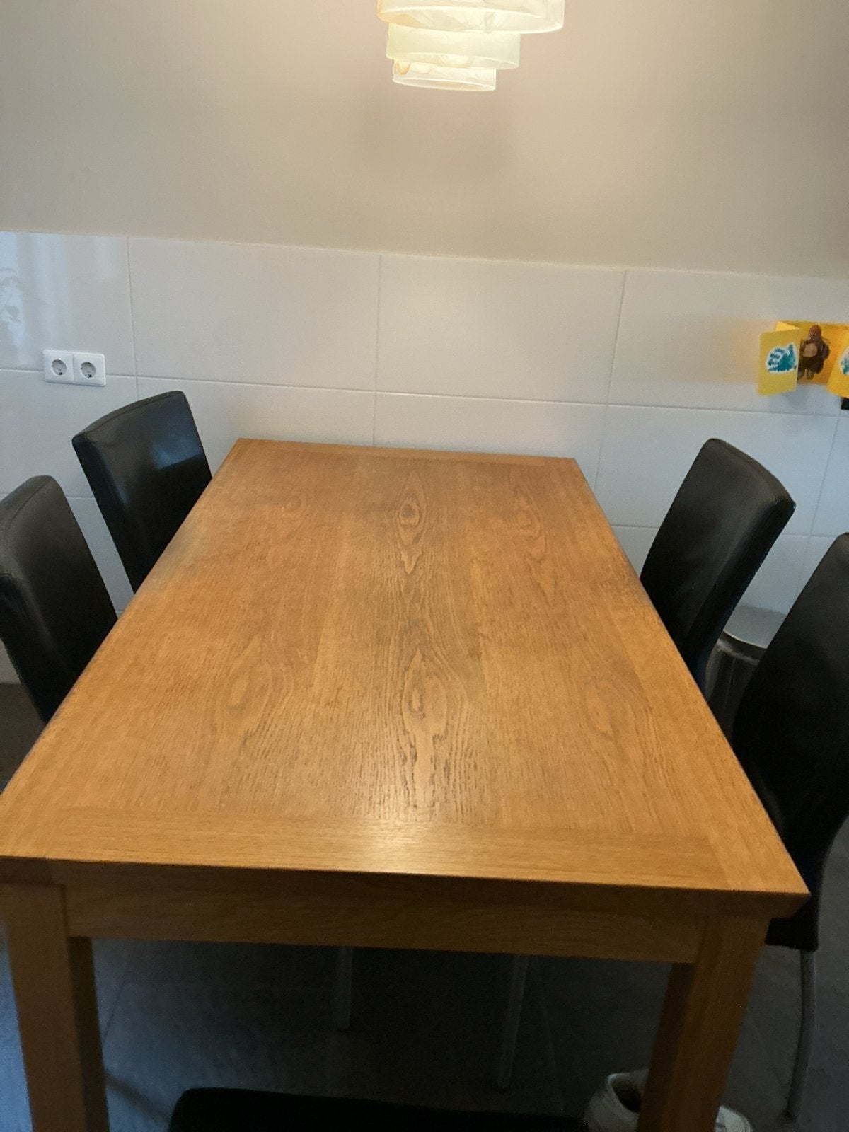 Eiken fineer eettafel uitschuifbaar., Gebruikt, Eikenhout, 200 cm of meer, Vijf personen of meer