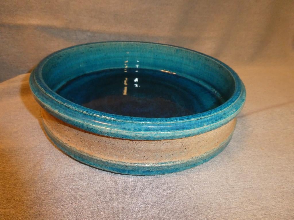 Vintage Deense Turquoise keramische schaal Nils Kähler, Gebruikt, Porselein of Keramiek, Schaal, Rond