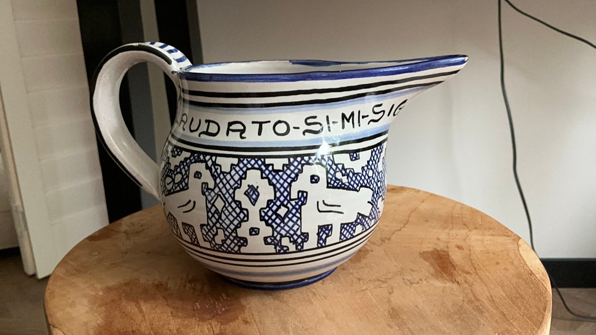 Brocante keramiek karaf deruta italie,aardewerk pincet blauw, Antiek en Kunst, Ophalen of Verzenden