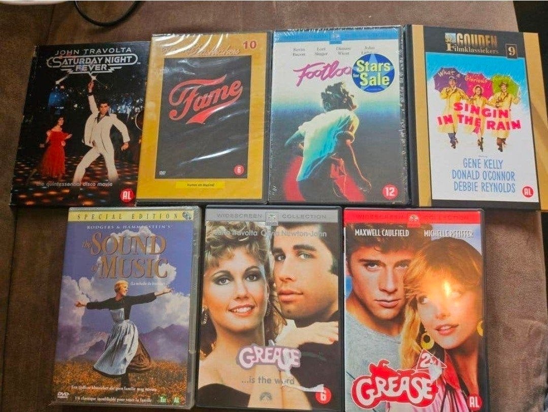 Diverse DVD's: Saturday Night Fever, Fame, Footloose, Grease, Drama, Ophalen of Verzenden, Overige formaten, Vanaf 12 jaar