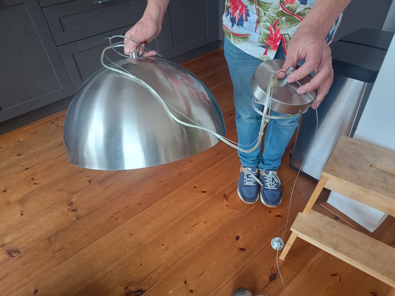 Moderne hanglamp - Geborsteld nikkel, Ophalen, Nieuw, E27 (groot), Metaal