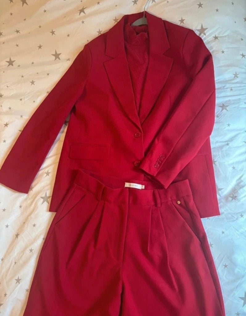 Kostuum blazer/jasje/top/broek Costes rood maat M mt 38/40, Maat 38/40 (M), Kostuum of Pak, Ophalen of Verzenden, Zo goed als nieuw