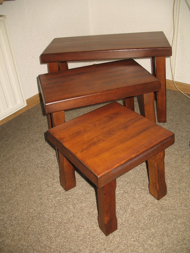 3 Delig Houten Mimi Set Nesting Table Brutalisme Vintage, Zo goed als nieuw, Rechthoekig, Hout, Ophalen