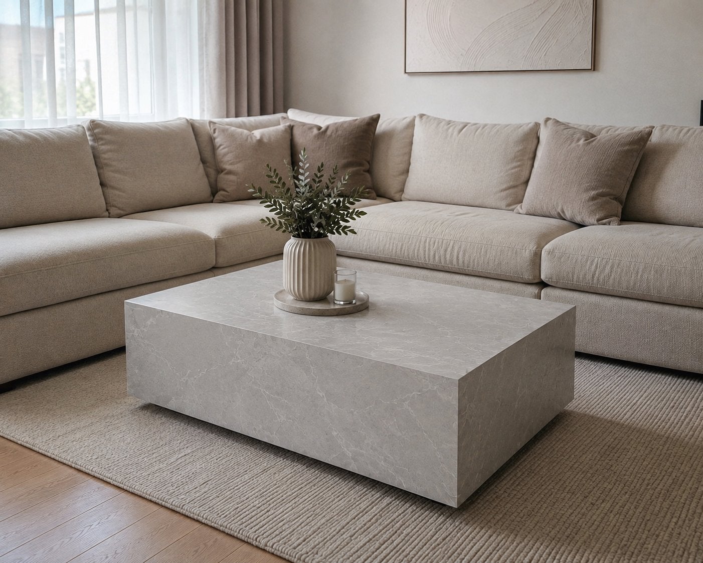 Westwing Salontafel Lesley met Travertijn Look, Overige materialen, 100 tot 150 cm, Zo goed als nieuw, 50 tot 100 cm