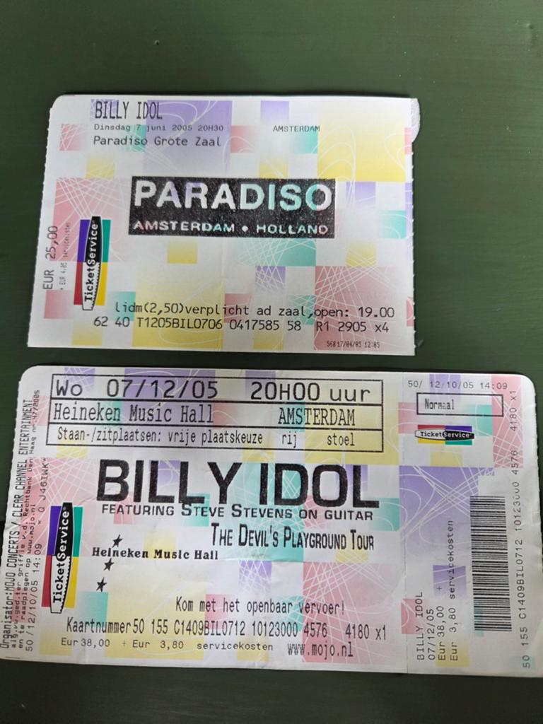 Concertkaarten 2 stuks Billy Idol 2005 Paradiso en HMH, Verzamelen, Muziek, Artiesten en Beroemdheden, Ophalen of Verzenden, Zo goed als nieuw