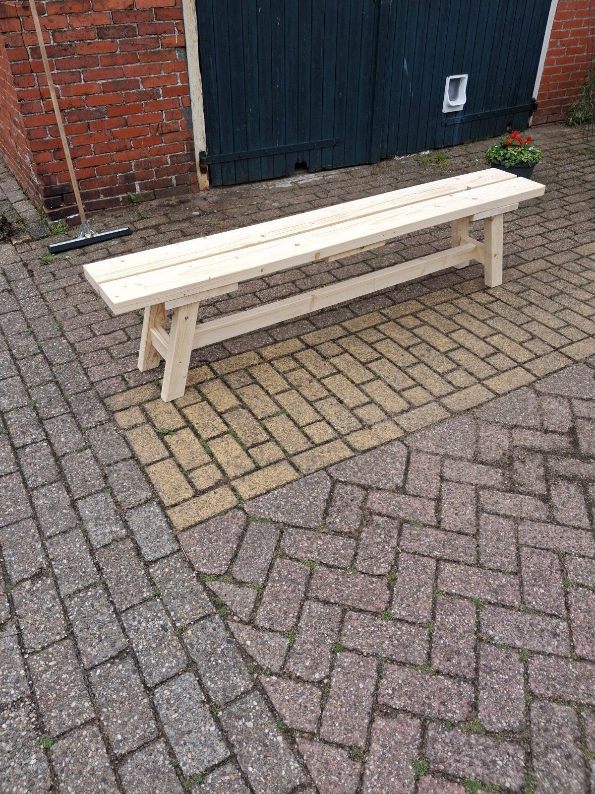 Houten bank 2 meter breed, 47 cm hoog, Ophalen of Verzenden, Hout