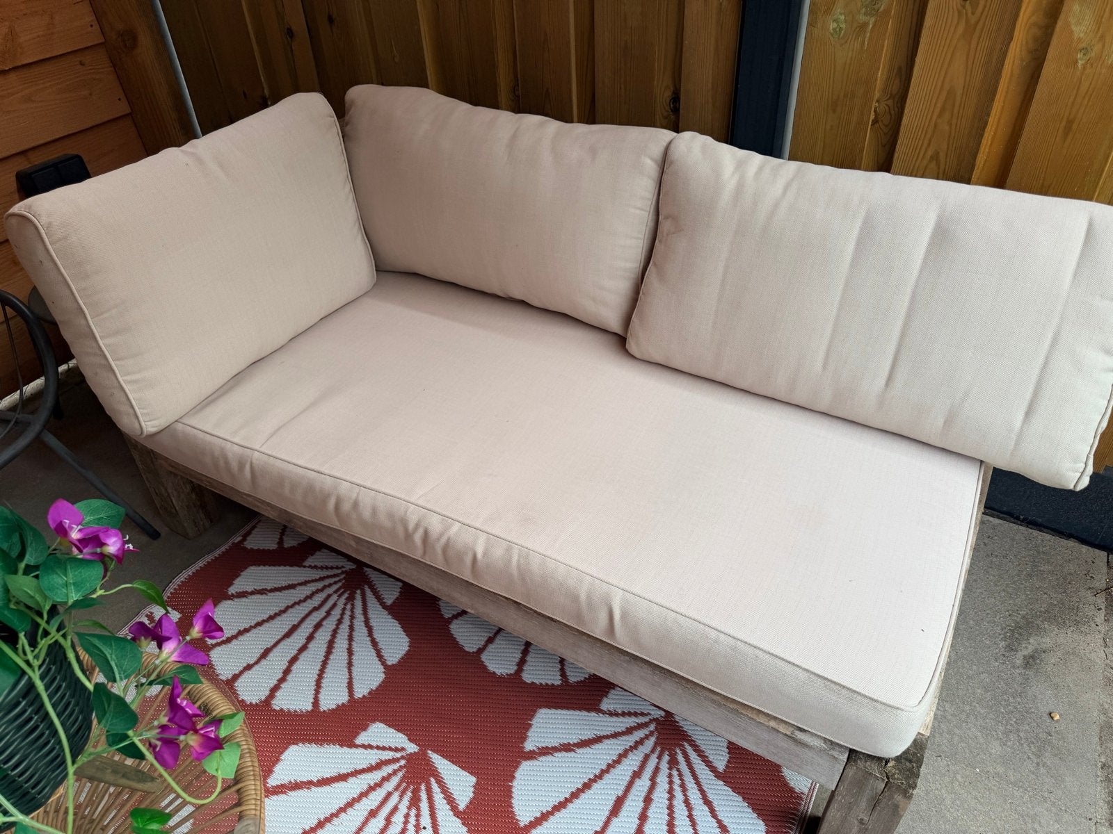 Set van 4 kussens voor loungebank of palletbank, Ophalen, Gebruikt, Beige, Afneembare hoes