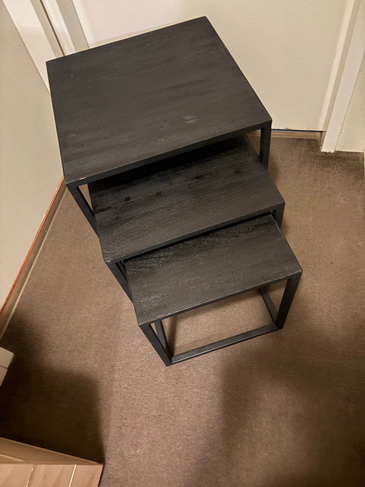 Set van 3 zwarte bijzettafels/nesttafels, Huis en Inrichting, Tafels | Salontafels, Ophalen, 50 – 75, Minder dan 50 cm, Gebruikt