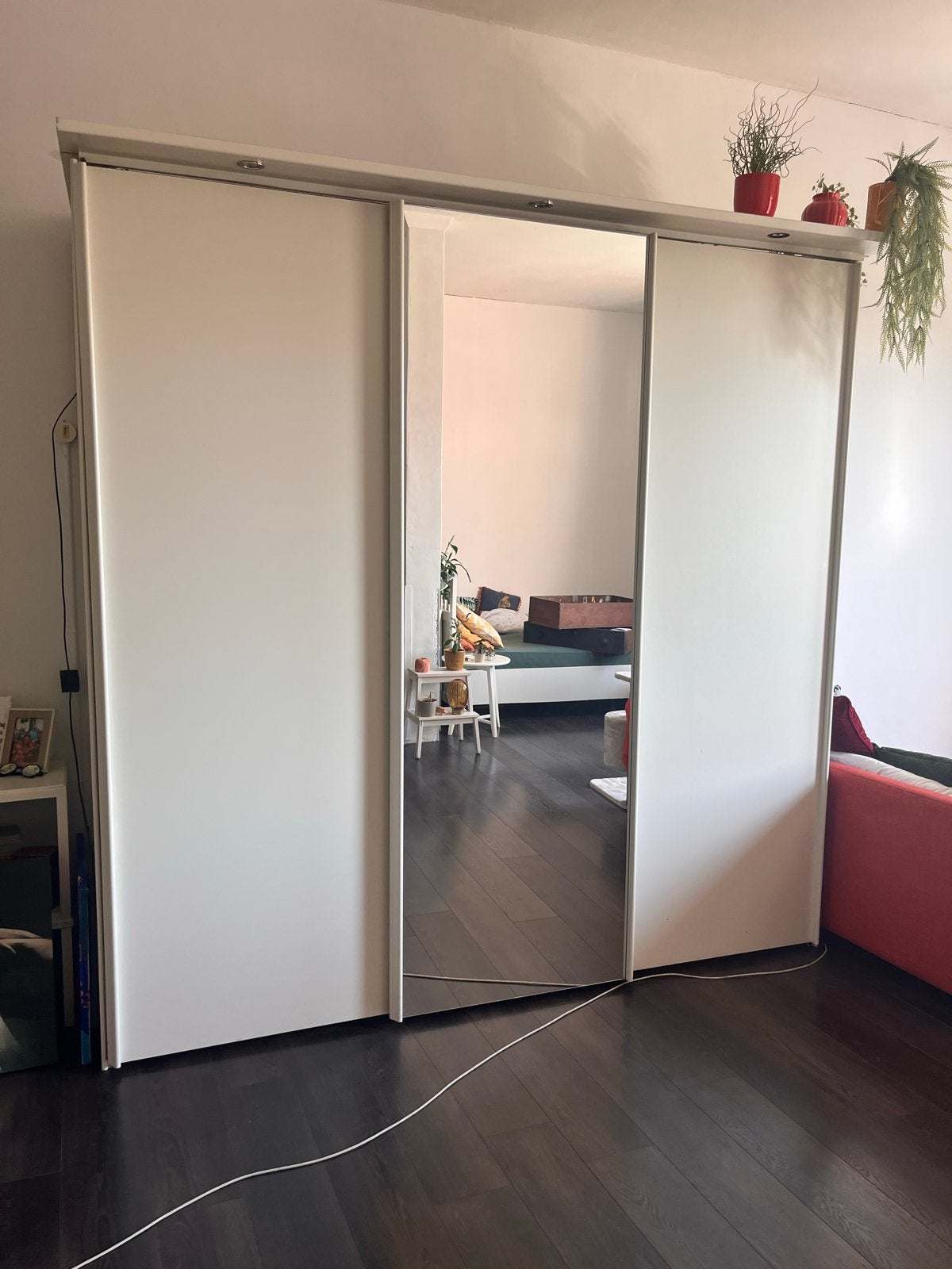 Grote kledingkast met spiegel en schuifdeuren, Ophalen, Gebruikt, 200 cm of meer, 150 tot 200 cm