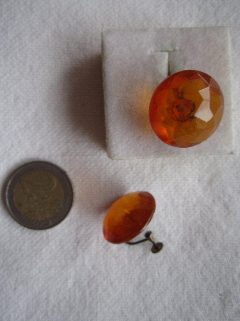 43. Schitterende oude schroefoorbellen, barnsteen zilver 835, Ophalen, Zilver, Oorbellen