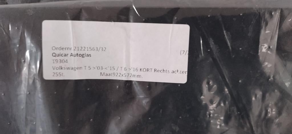 VW T5/T6 Zijruit Rechts Achter Kort - Nieuw, Auto-onderdelen, Ophalen, Nieuw, Volkswagen