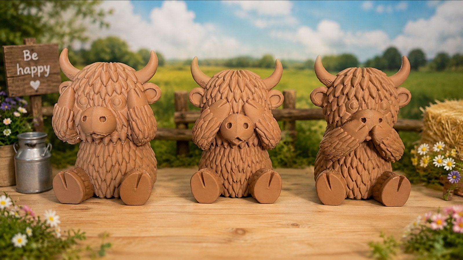 Schattige Highland Koe Beeldjes - Horen, Zien, Zwijgen, Ophalen of Verzenden, Nieuw