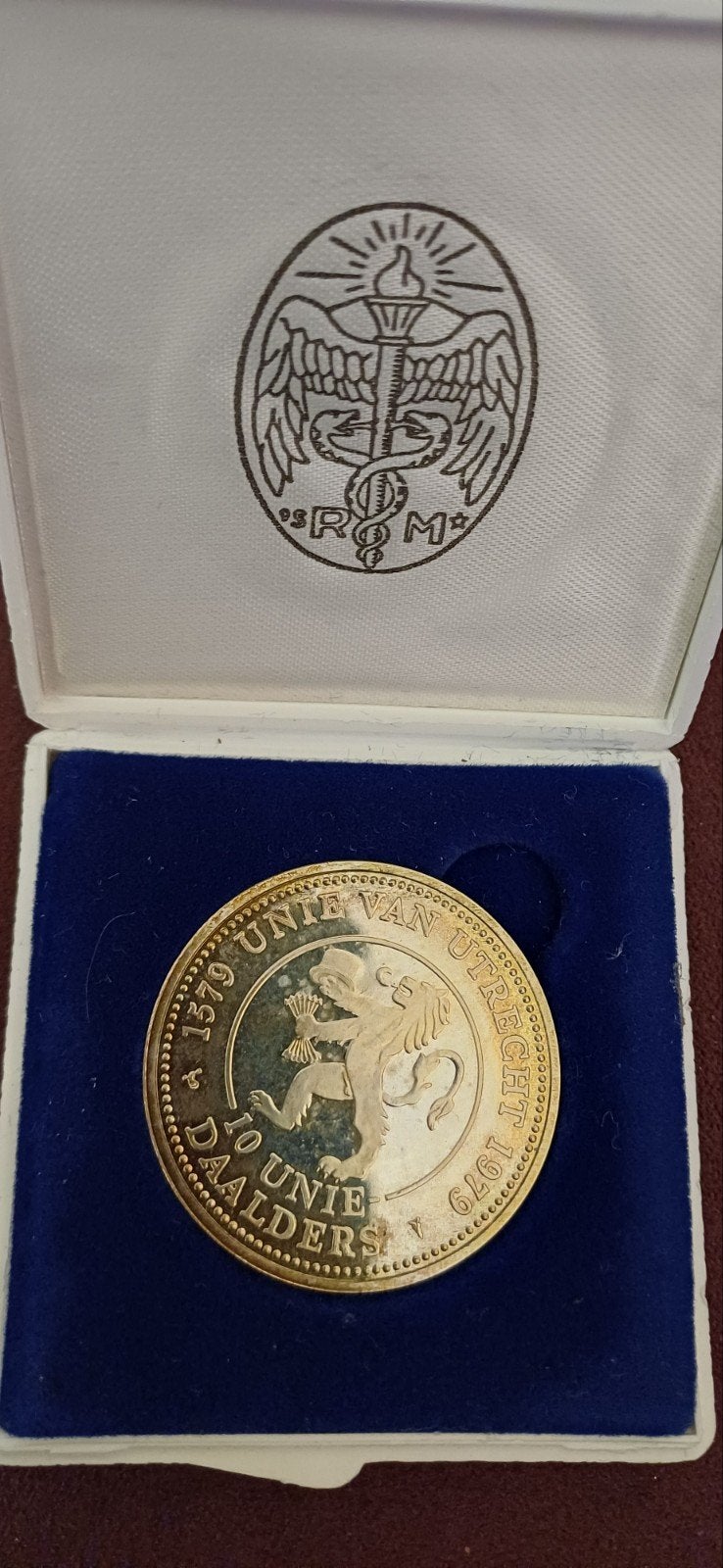 Zilveren 10 Daalders Unie van Utrecht 1979 in cassette, Koningin Juliana, Zilver, Losse munt, Overige waardes