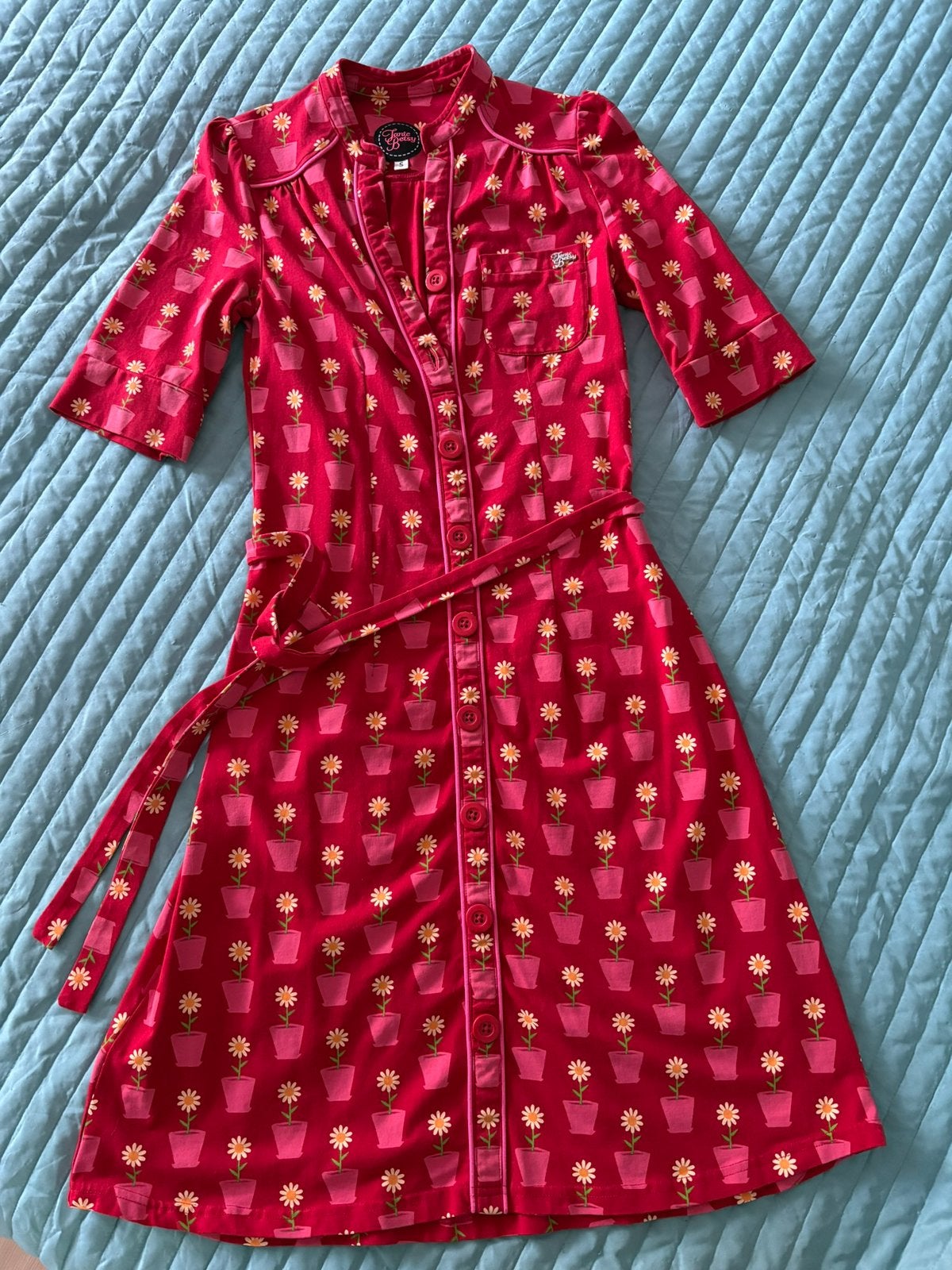 Tante Betsy maat s, prachtige rode katoenen jurk., Kleding | Dames, Ophalen of Verzenden, Zo goed als nieuw, Maat 36 (S), Rood