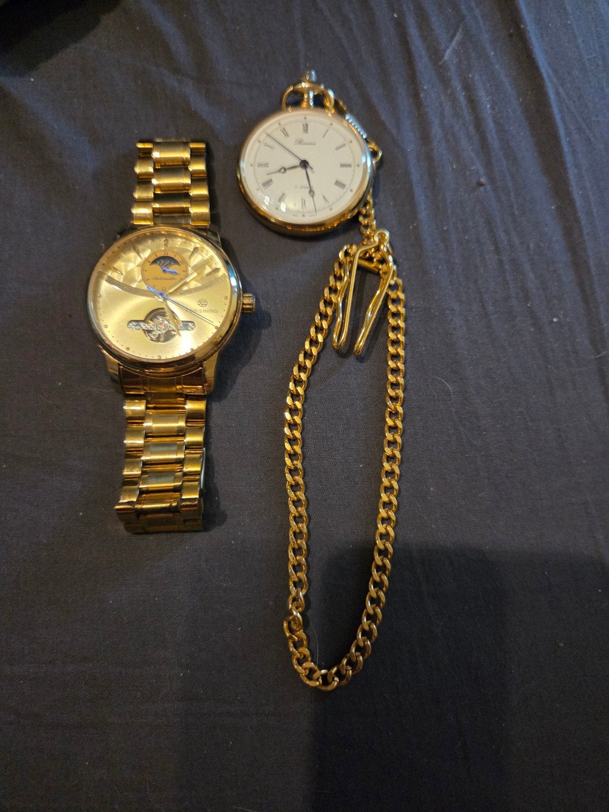 Goudkleurig Polshorloge & Zakhorloge met Ketting, Overige merken, Polshorloge, Ophalen of Verzenden, Onbekend