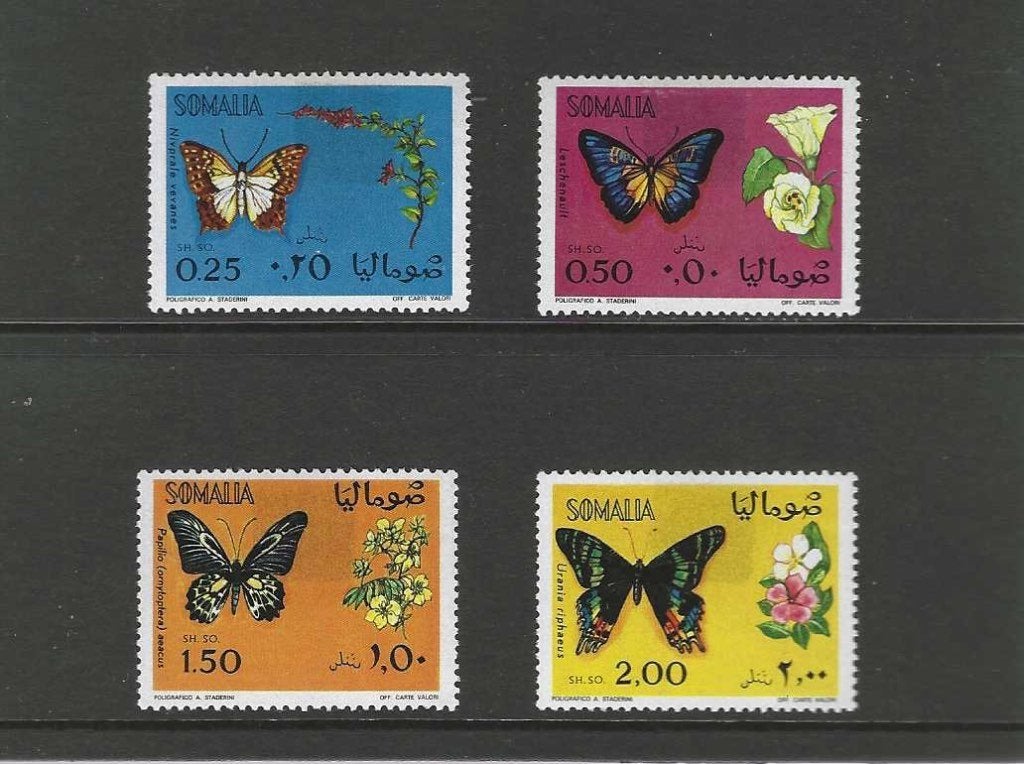 Somalie 155-158 vlinders insecten serie 1970 plakkerrest, Ophalen of Verzenden, Postfris, Dier of Natuur