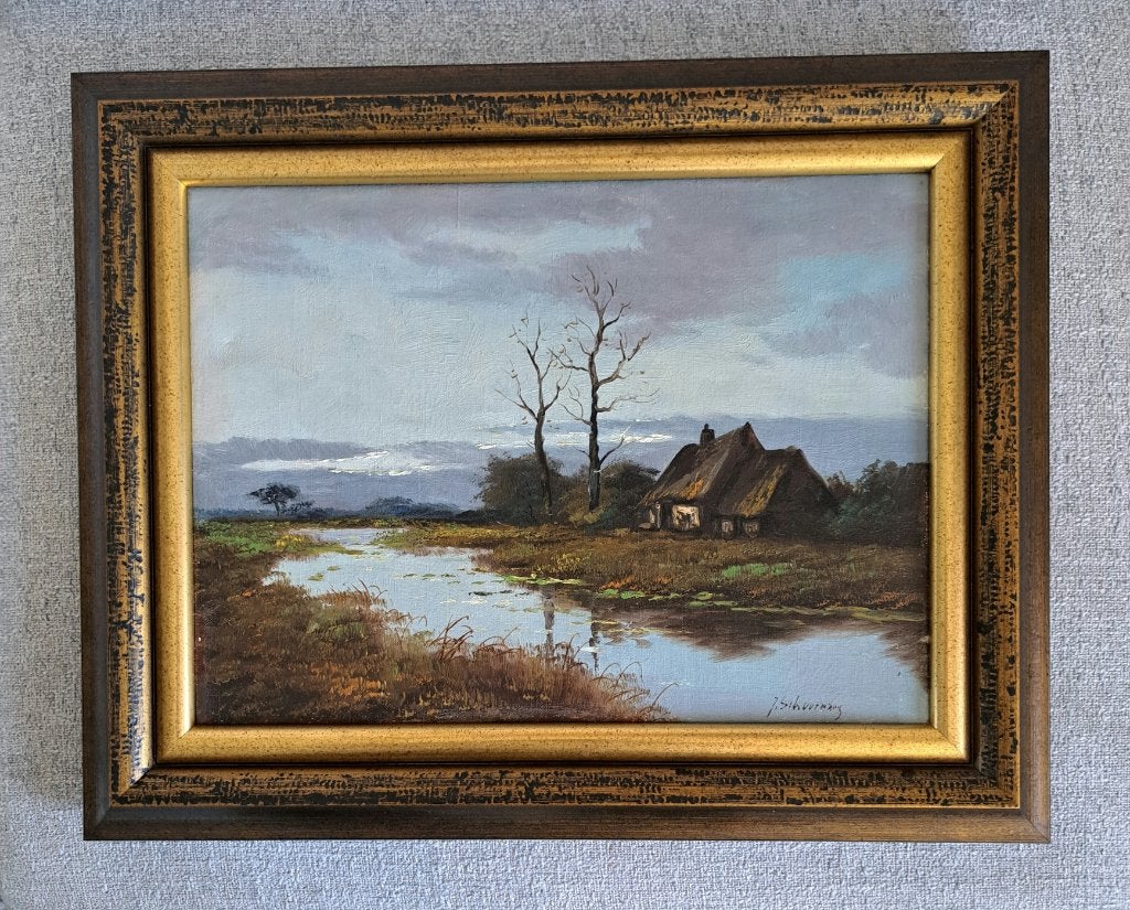 Hollands Landschap - Olieverf op doek  - J. Schuurmans, Antiek en Kunst, Nederlandse school, Doek, Ophalen of Verzenden, Landschap