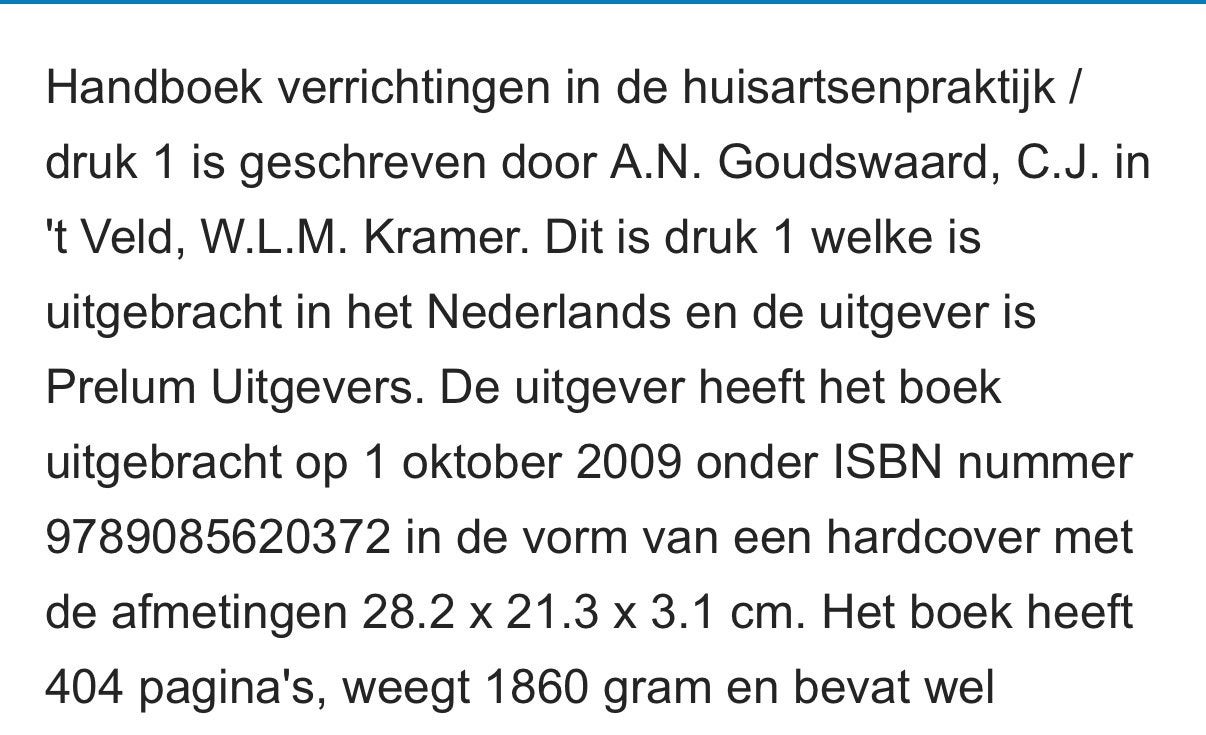 Handboek verrichtingen in de huisartsenpraktijk, Ophalen of Verzenden, Gamma, Zo goed als nieuw, HBO