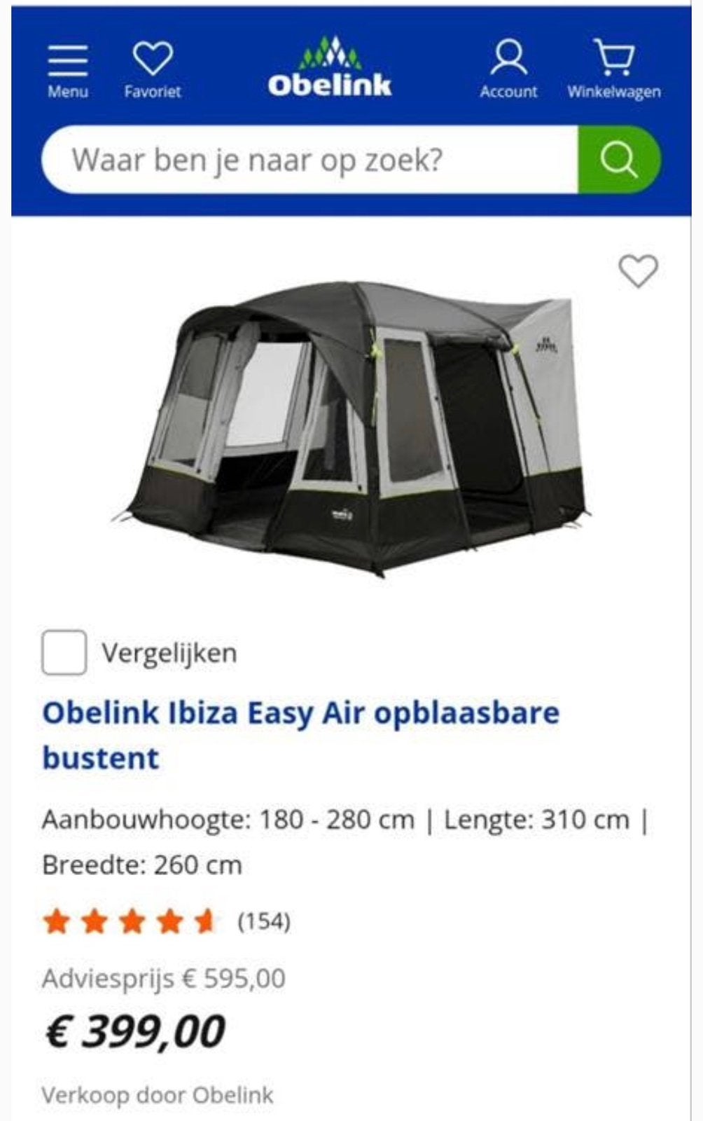 Ibiza Air Bustent, Ophalen, Zo goed als nieuw, Tot en met 4