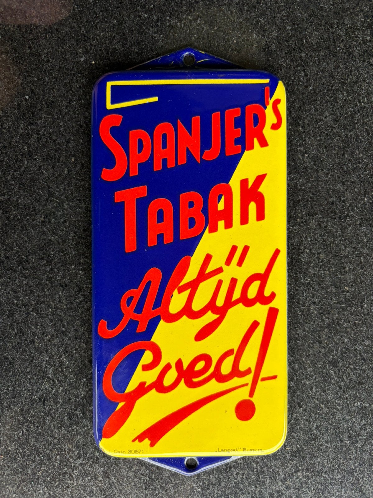 Mooi deurpostje emaille bord langcat spanjer tabak, Verzamelen, Ophalen, Nieuw, Reclamebord
