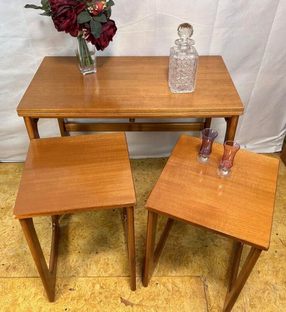 Gratis bezorging!Mid-century retro teak salontafel set 1960, Minder dan 50 cm, Gebruikt, 50 tot 100 cm, 50 tot 75 cm