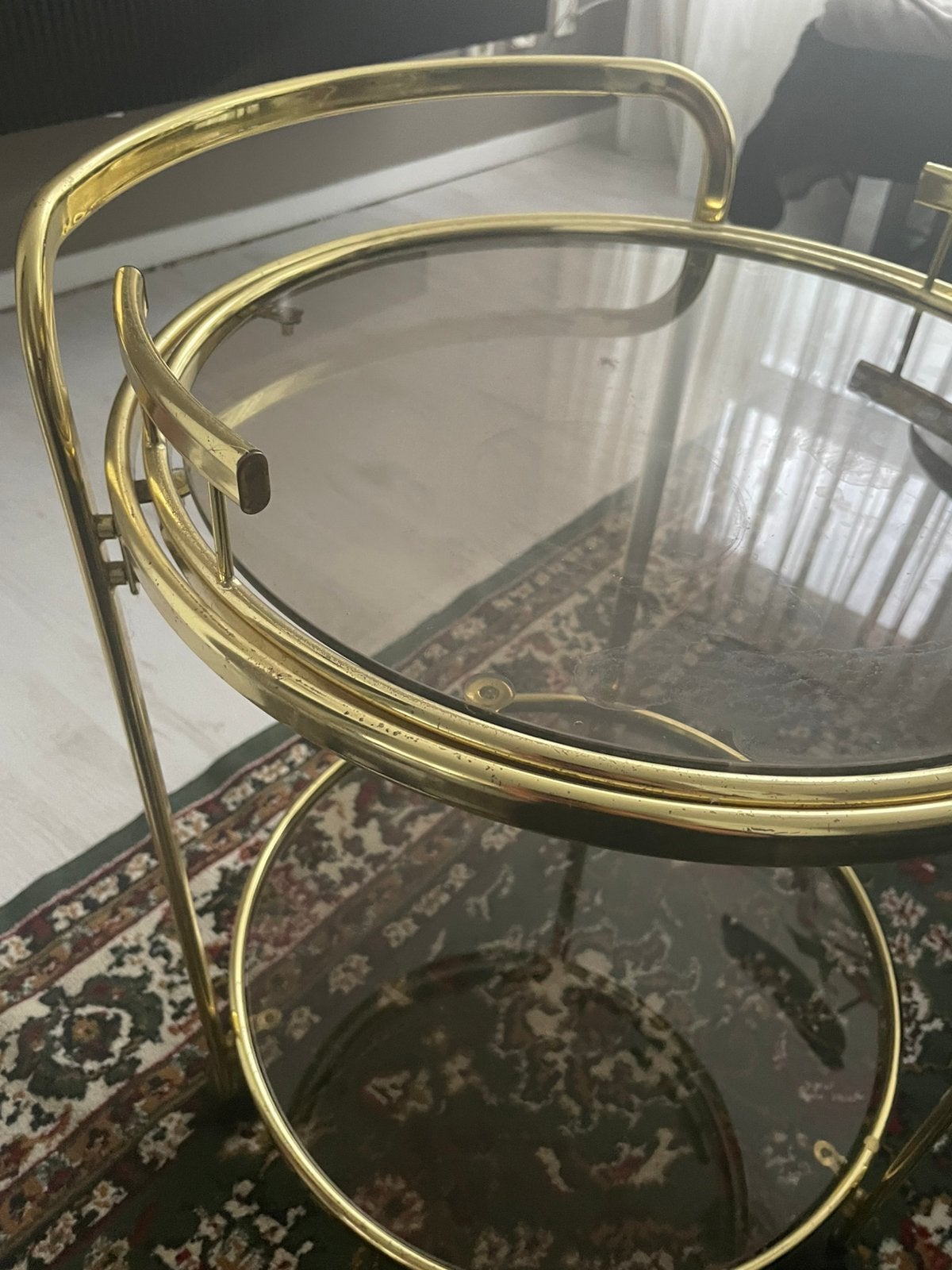 Vintage messing serveerwagen met rookglas, Ophalen of Verzenden, Gebruikt